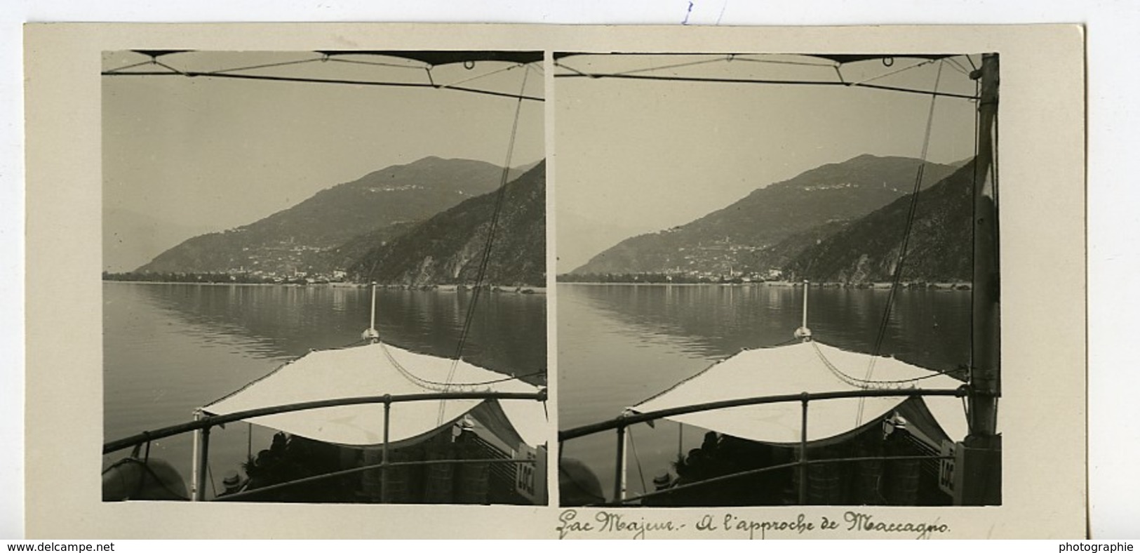 Italie Lac Majeur Maccagno Panorama Ancienne Photo Stereo Possemiers 1900 - Photos Stéréoscopiques