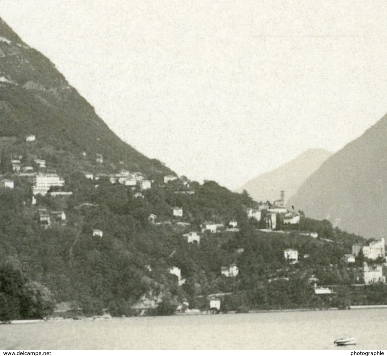 Suisse Lac De Lugano Castagnola & Le Monte Bre Ancienne Photo Stereo Possemiers 1900 - Photos Stéréoscopiques