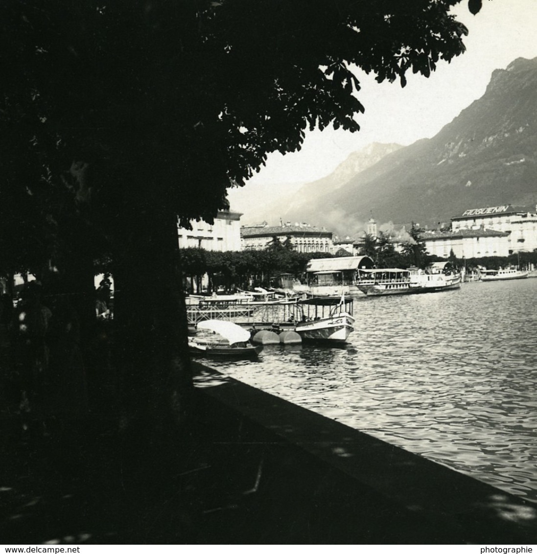 Suisse Lac De Lugano Riva Vincenzo Vela Ancienne Photo Stereo Possemiers 1900 - Photos Stéréoscopiques