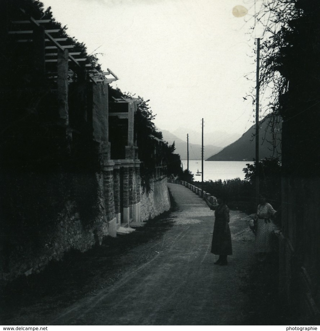 Suisse Lac De Lugano Castagnola Pergola Ancienne Photo Stereo Possemiers 1900 - Stereoscopio