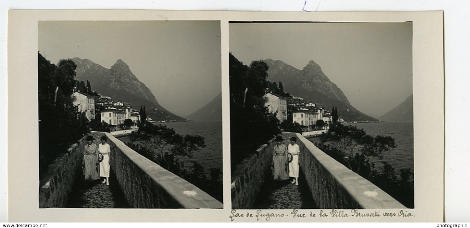 Italie Lac De Lugano Oria Villa Marchese Brusati Ancienne Photo Stereo Possemiers 1900 - Photos Stéréoscopiques