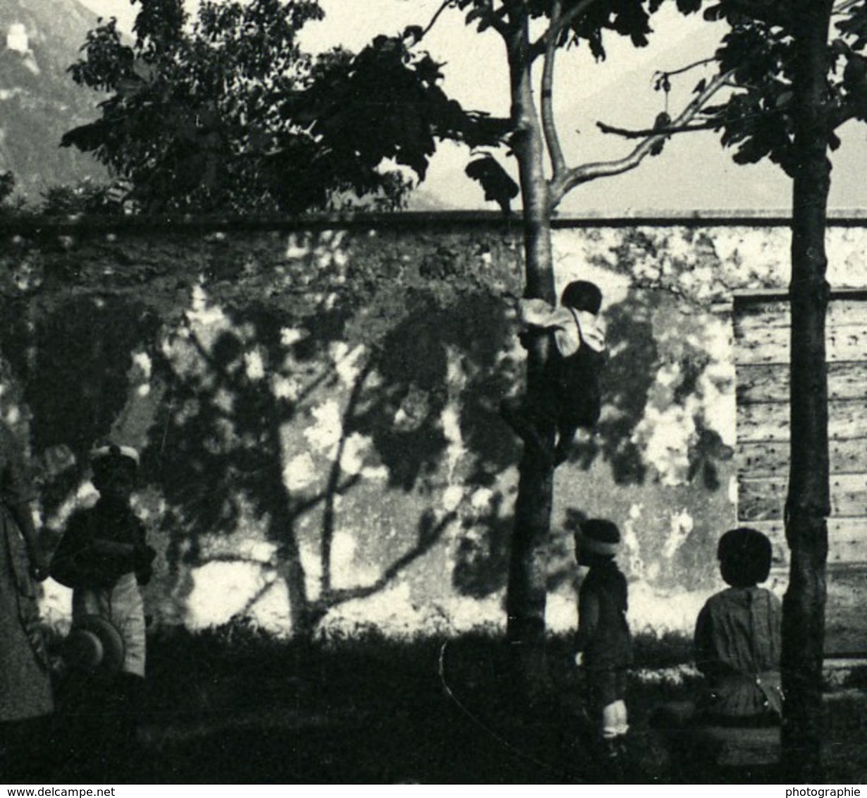 Italie Lac De Lugano Oria Place De L'église Ancienne Photo Stereo Possemiers 1900 - Photos Stéréoscopiques