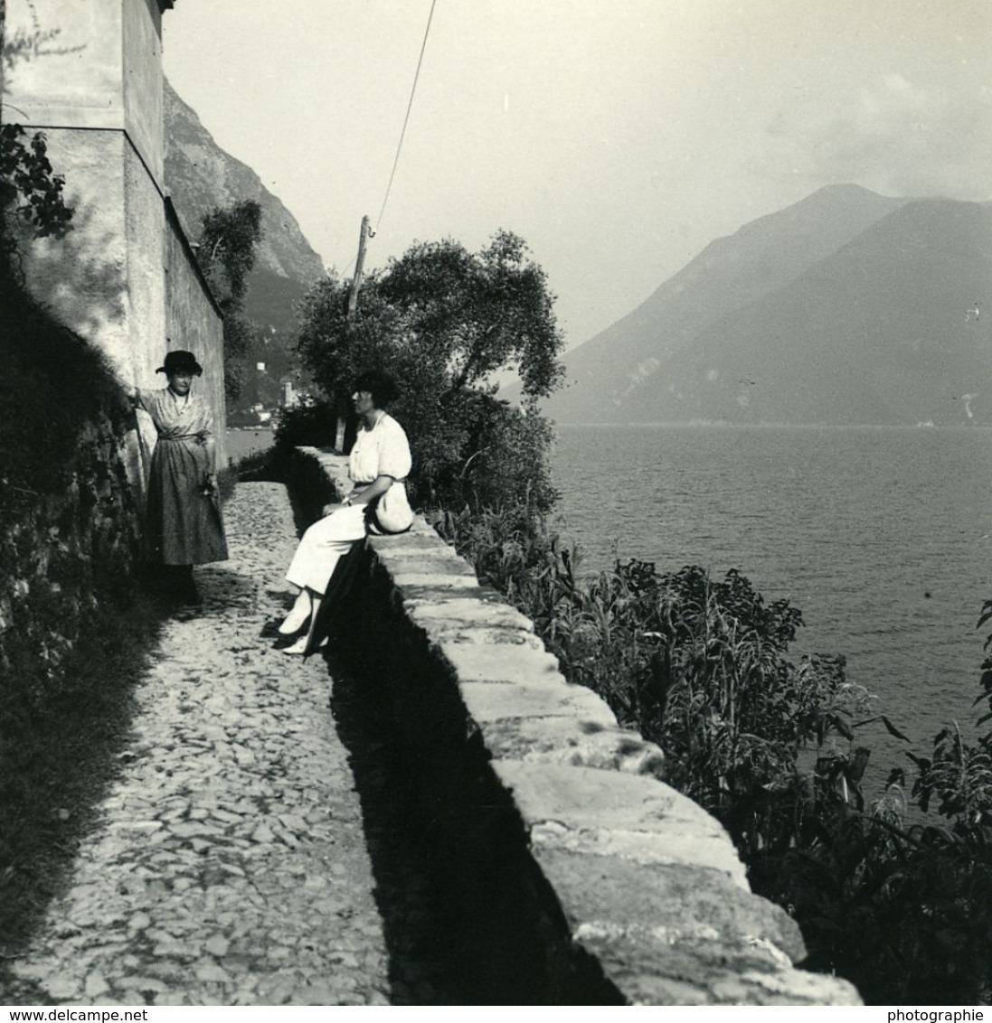 Italie Lac De Lugano Chemin D'Albogasio à Oria Ancienne Photo Stereo Possemiers 1900 - Photos Stéréoscopiques
