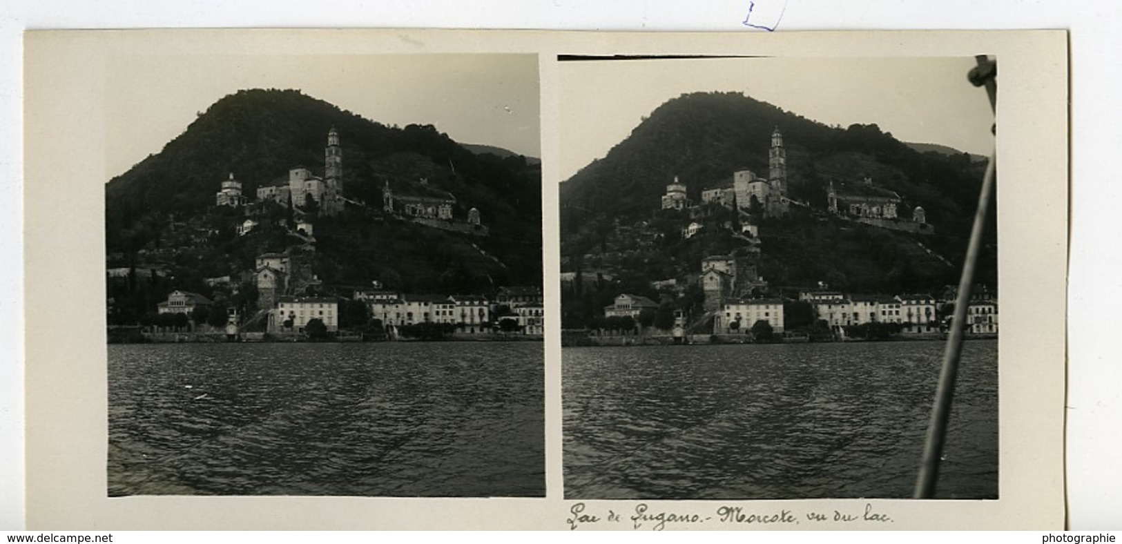 Suisse Lac De Lugano Morcotte Ancienne Photo Stereo Possemiers 1900 - Photos Stéréoscopiques