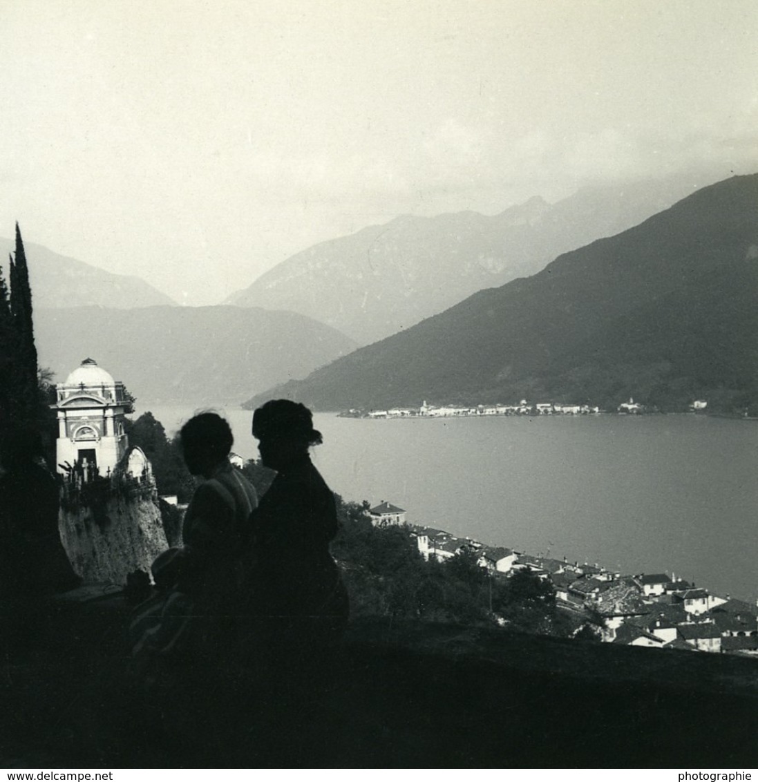 Suisse Lac De Lugano Morcotte Panorama Ancienne Photo Stereo Possemiers 1900 - Photos Stéréoscopiques