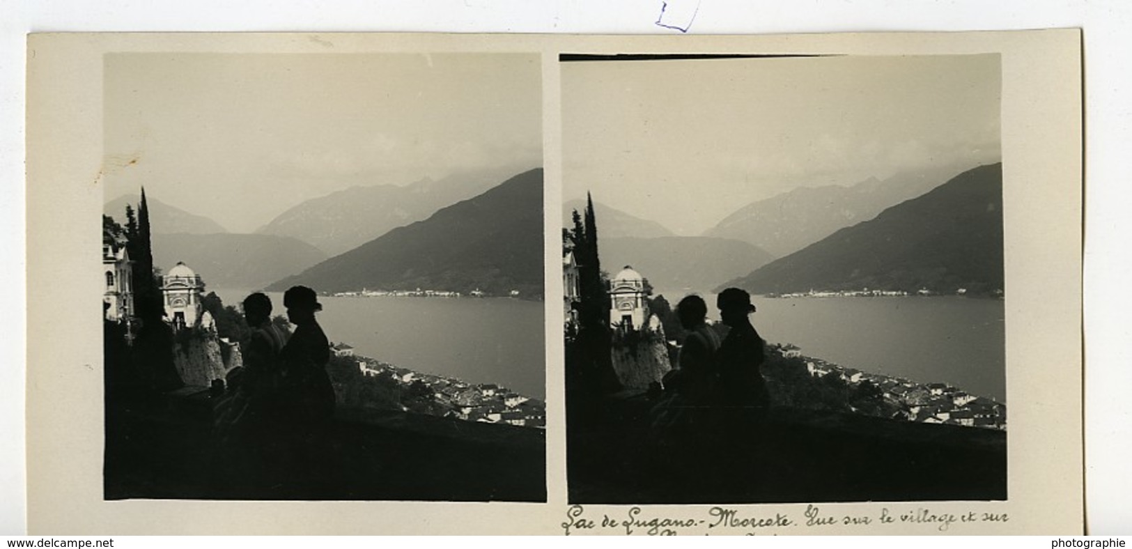 Suisse Lac De Lugano Morcotte Panorama Ancienne Photo Stereo Possemiers 1900 - Photos Stéréoscopiques