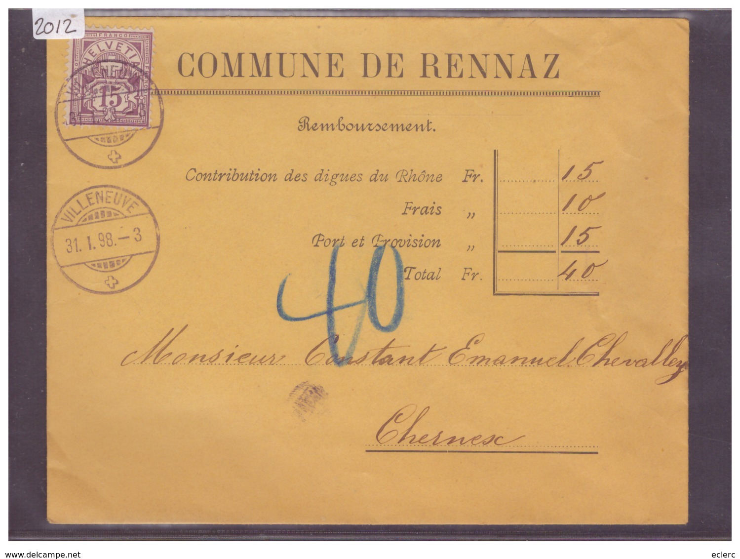 LETTRE AVEC No ZUMSTEIN 64A - COMMUNE DE RENNAZ - Lettres & Documents