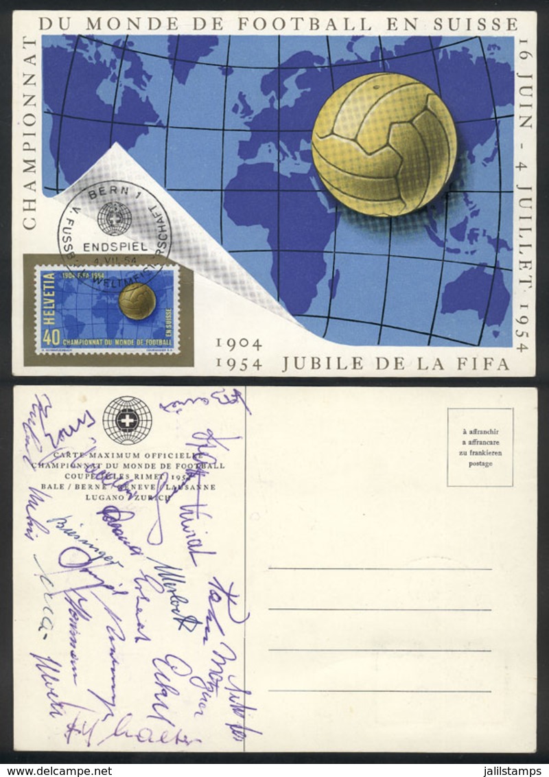 TOPIC FOOTBALL/SOCCER: Special Postcard Of The 1954 Football World Cup, Signed On Back By All The Players Of The German  - Sonstige & Ohne Zuordnung