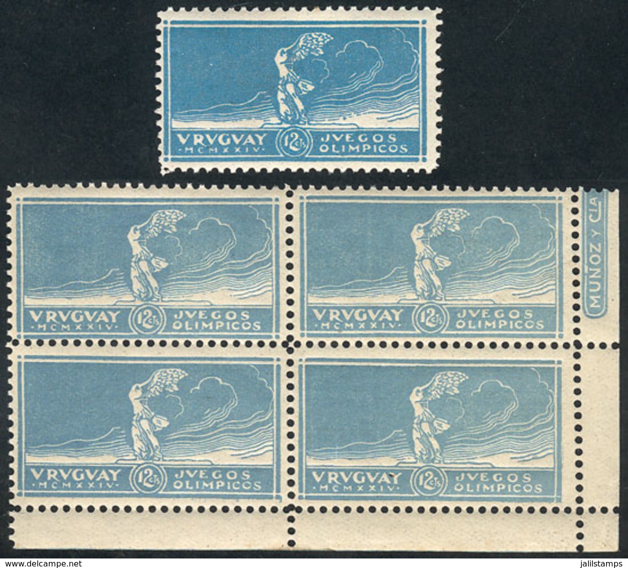 TOPIC FOOTBALL/SOCCER: Sc.284, 12c. Olympic Football Winners, Winged Victory Of Samothrace, MNH Corner Block Of 4 In LIG - Sonstige & Ohne Zuordnung