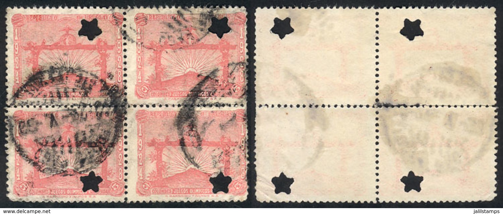 TOPIC FOOTBALL/SOCCER: Sc.389, 1928 5c. Olympic Football Winners, Block Of 4 With Punch Hole For Official Use (star), Ve - Andere & Zonder Classificatie