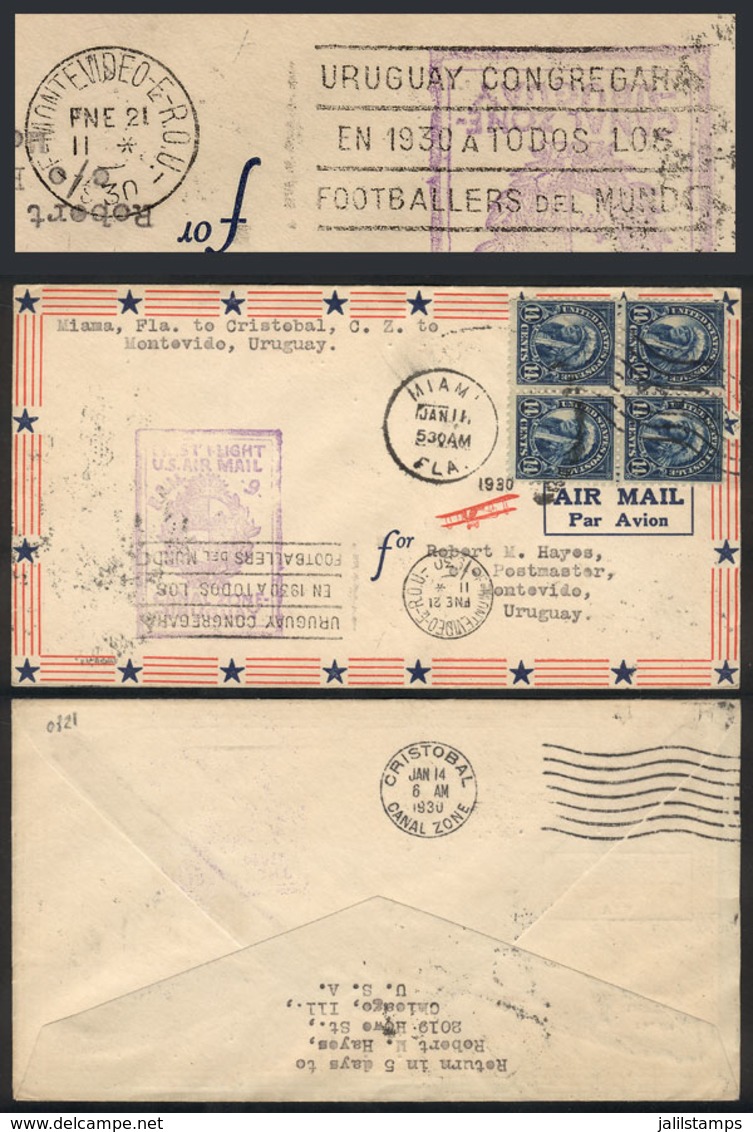TOPIC FOOTBALL/SOCCER: Airmail Cover Sent From USA To Montevideo On 11/JA/1930 (first Flight Canal Zone - Ururuguay), On - Autres & Non Classés