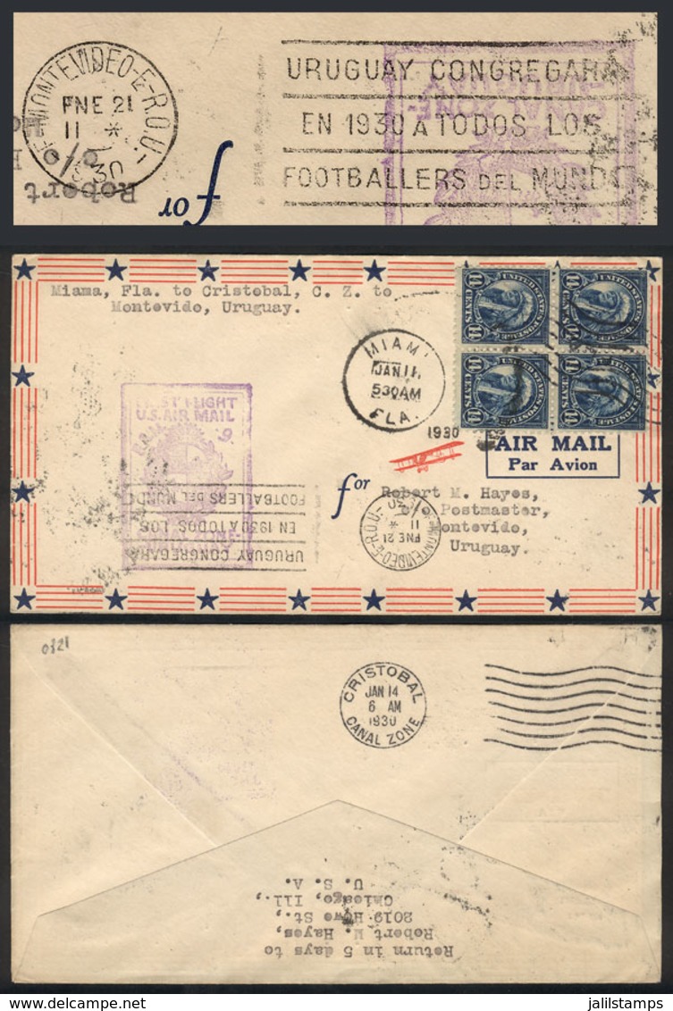 TOPIC FOOTBALL/SOCCER: Airmail Cover Sent From USA To Montevideo On 11/JA/1930 (first Flight Canal Zone - Ururuguay), On - Altri & Non Classificati