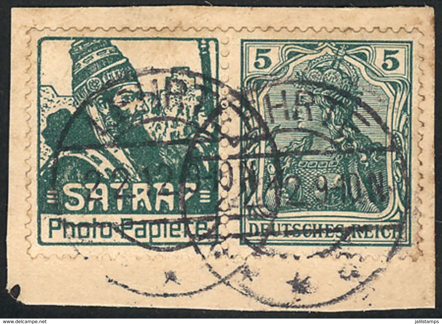 GERMANY: Michel W2.8, 5Pg. Stamp With Label With Advertising For SATRAP (photographic Paper), Used On Fragment Cancelled - Otros & Sin Clasificación