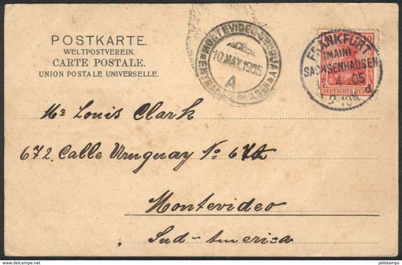 GERMANY: Postcard With View Of Frankfurt Sent To Montevideo On 17/AP/1905, Franked With 10Pf. And Cancelled FRANKFURT (M - Otros & Sin Clasificación