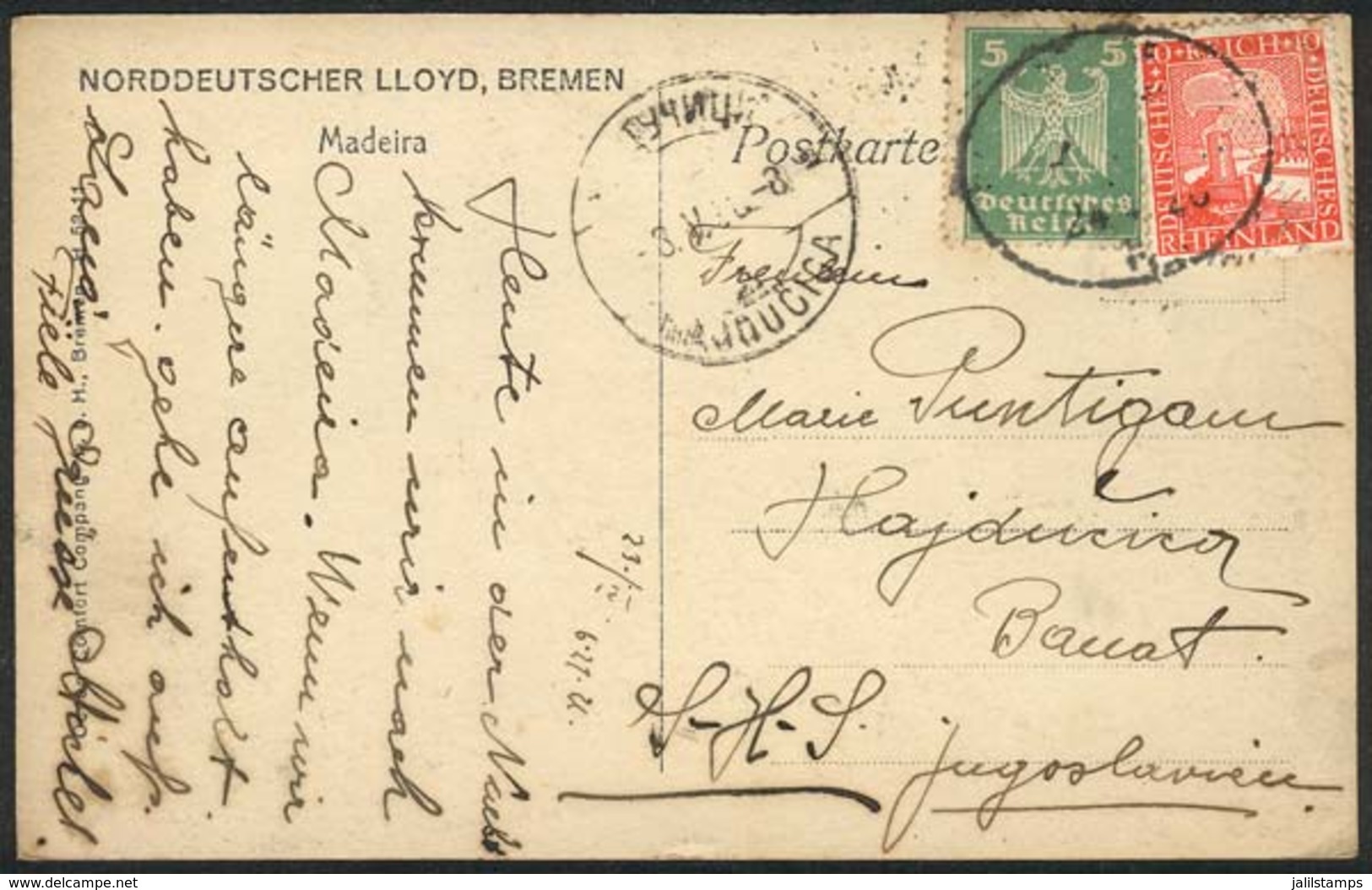 GERMANY: Postcard (view Of Madeira, Edited By Norddeutscher Lloyd, Bremen) Posted At Sea To Yugoslavia On 24/AP/1920 Wit - Autres & Non Classés