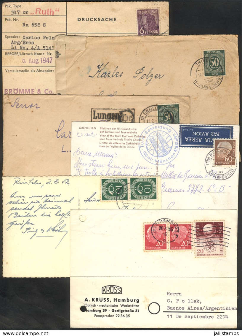 GERMANY: 6 Covers Or Cards Sent To Argentina Between 1947 And 1955, Including An EROS Charity Card, Interesting! - Otros & Sin Clasificación