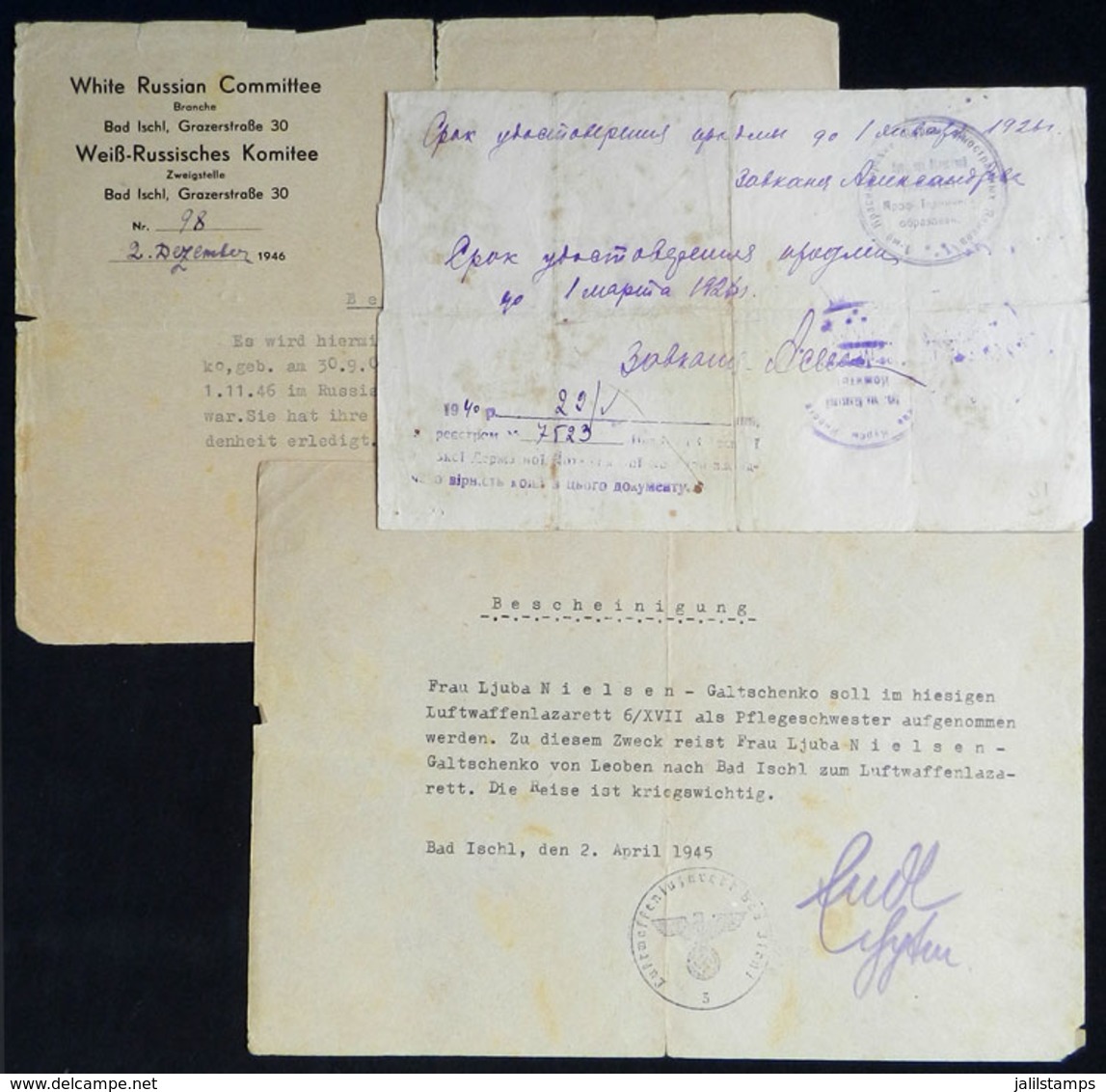 GERMANY: 3 Interesting Documents Of 1926 (Russia), 1945 (with Nazi Stamp) And 1946 (Russian Occupation In Germany), Inte - Non Classés