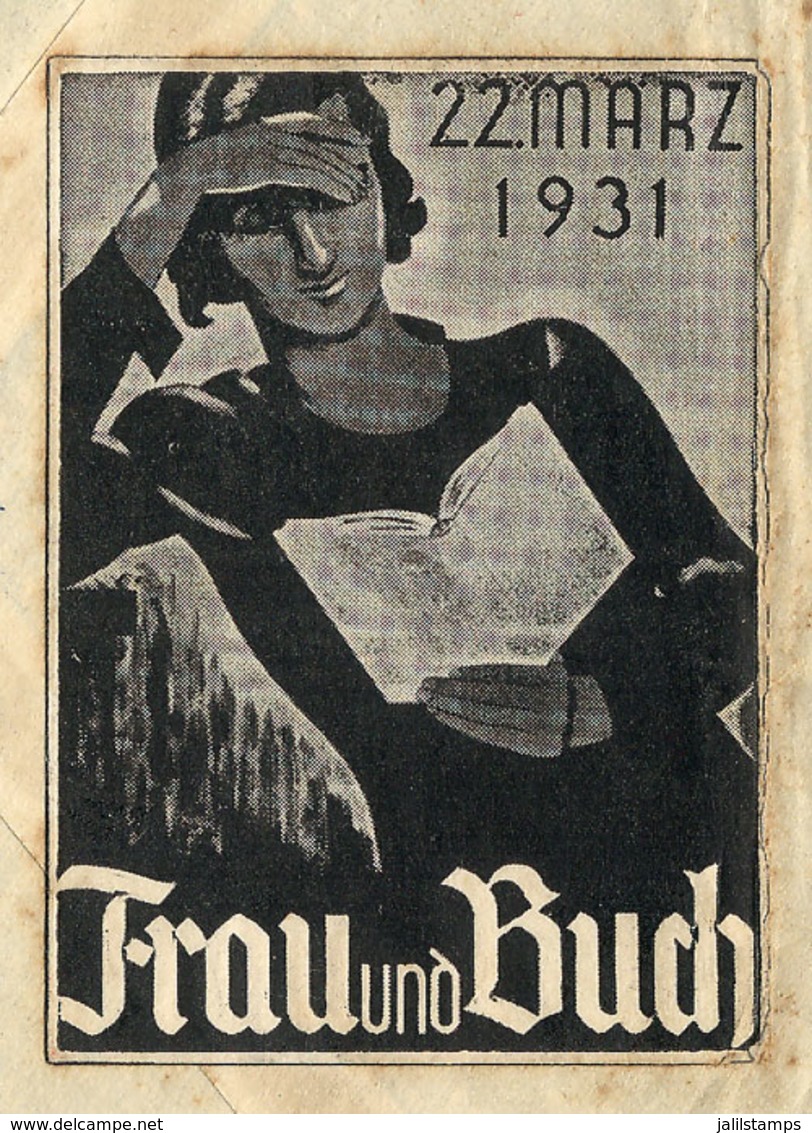 GERMANY: Woman And Book (Frau Und Buch), 22 March 1931, Rare Cinderella Affixed On Back Of A Cover Sent From Leipzig To  - Andere & Zonder Classificatie