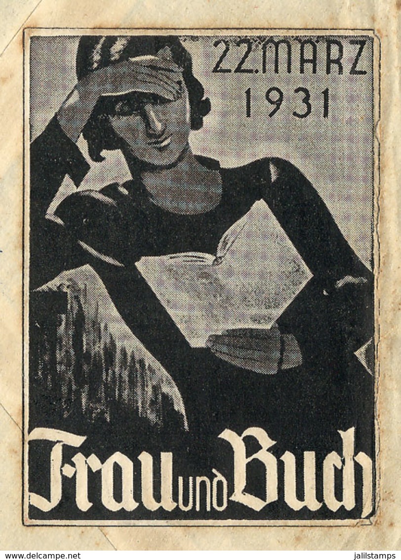 GERMANY: Woman And Book (Frau Und Buch), 22 March 1931, Rare Cinderella Affixed On Back Of A Cover Sent From Leipzig To  - Sonstige & Ohne Zuordnung