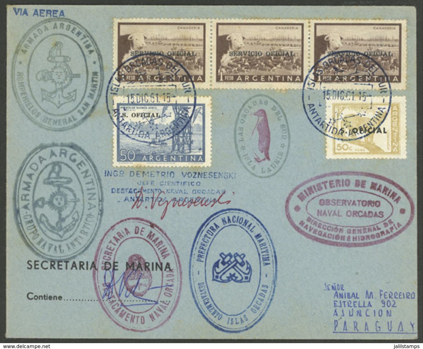 ARGENTINE ANTARCTICA (ORKNEY ISLANDS): Cover Franked With Official Stamps Sent From Islas Orcadas Del Sur To PARAGUAY On - Autres & Non Classés