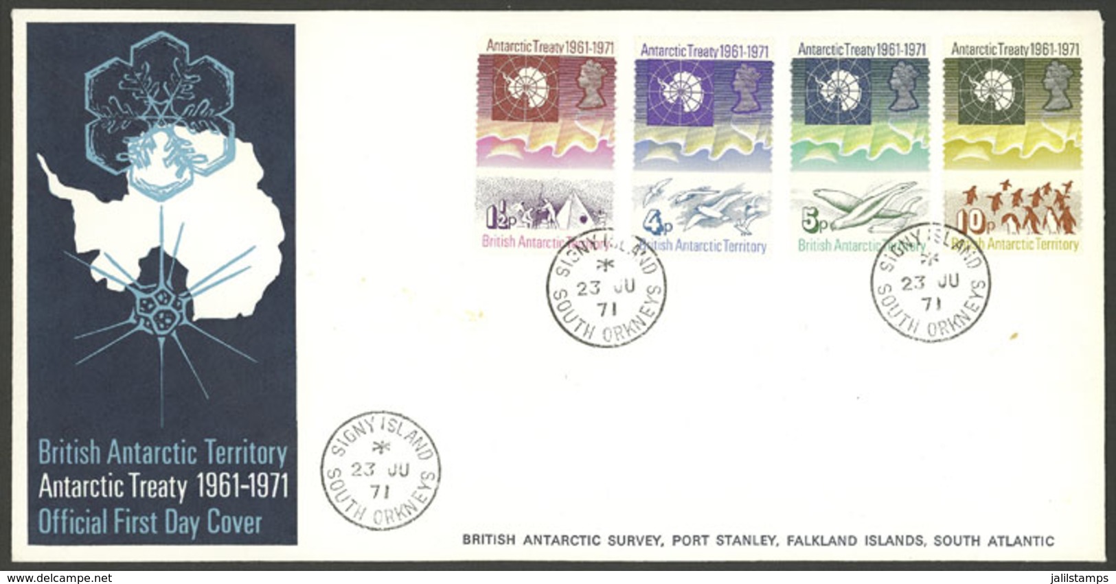 BRITISH ANTARCTIC TERRITORY: Sc.39/42, 1971 Antarctic Treaty 10 Years, Cmpl. Set Of 4 Values On FDC Covers With Cancel O - Brieven En Documenten