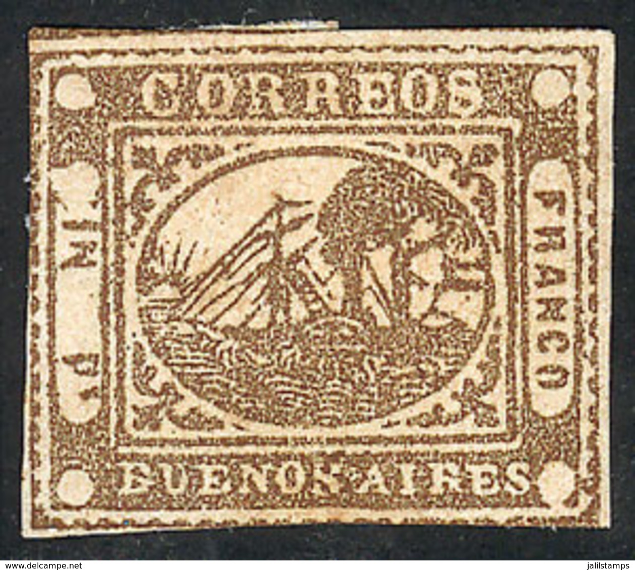 ARGENTINA: GJ.10, IN Ps. Yellowish Dun, Mint Without Gum, Fantastic Example Of Wide Margins, Excellent Quality, With Alb - Buenos Aires (1858-1864)