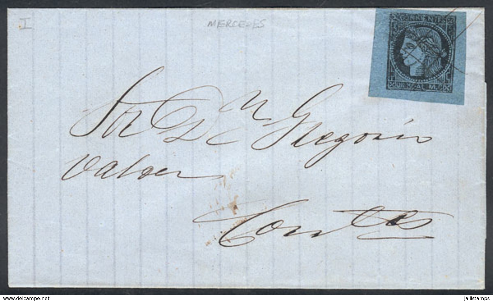 ARGENTINA: GJ.1, Fantastic Example Of Very Ample Margins Franking A Folded Cover To Corrientes, With Typical Pen Cancel  - Corrientes (1856-1880)