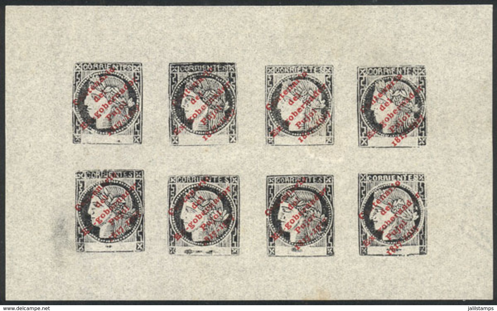 ARGENTINA: Reprint Of 1927 To Commemorate  The Centenary Of Governor Pujol, Block With The 8 Overprinted Types, Excellen - Corrientes (1856-1880)