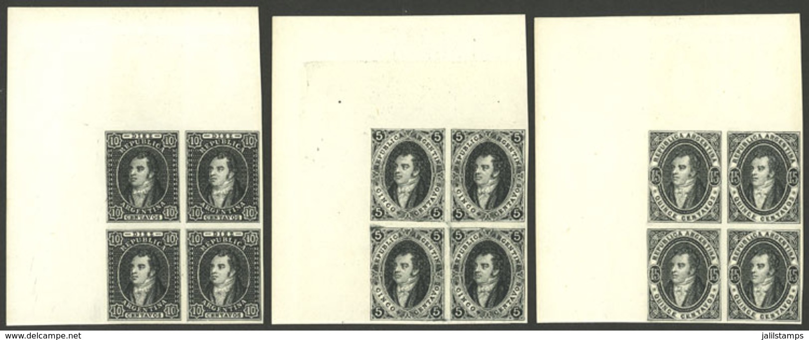 ARGENTINA: GJ.R15/R17, Liechtenstein Reprints, Corner Blocks Of 4, Superb! - Brieven En Documenten