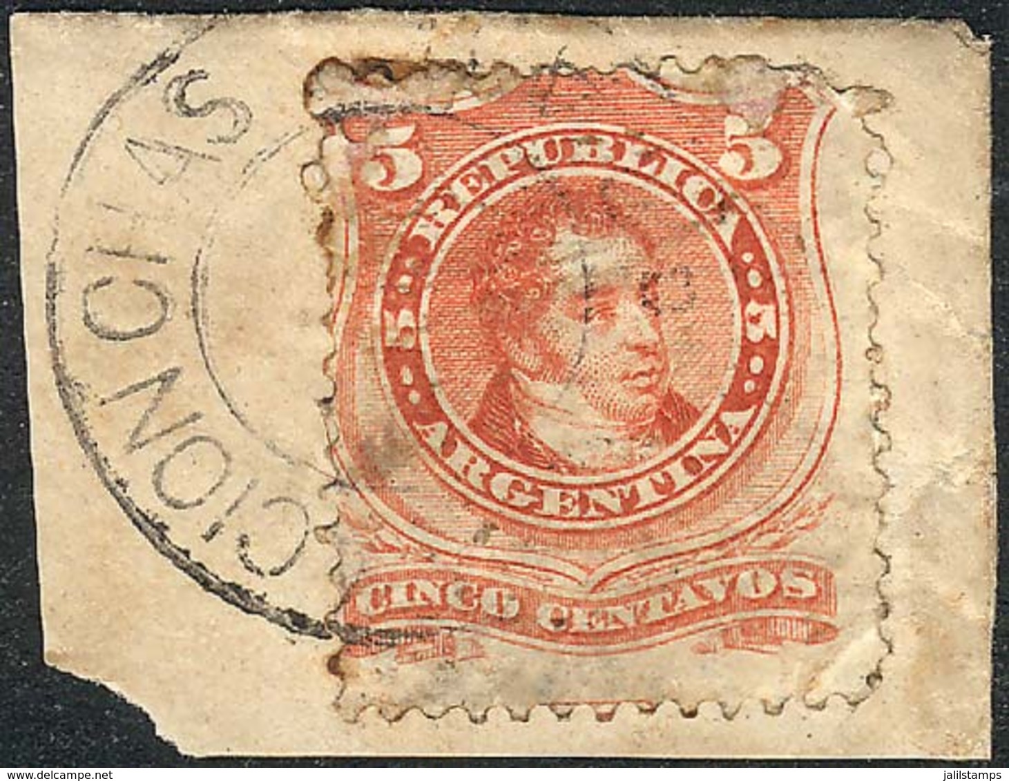 ARGENTINA: GJ.38, On Fragment With The Extremely Rare ESTACION CHAS Cancel, Minor Defects, Few Known! - Autres & Non Classés