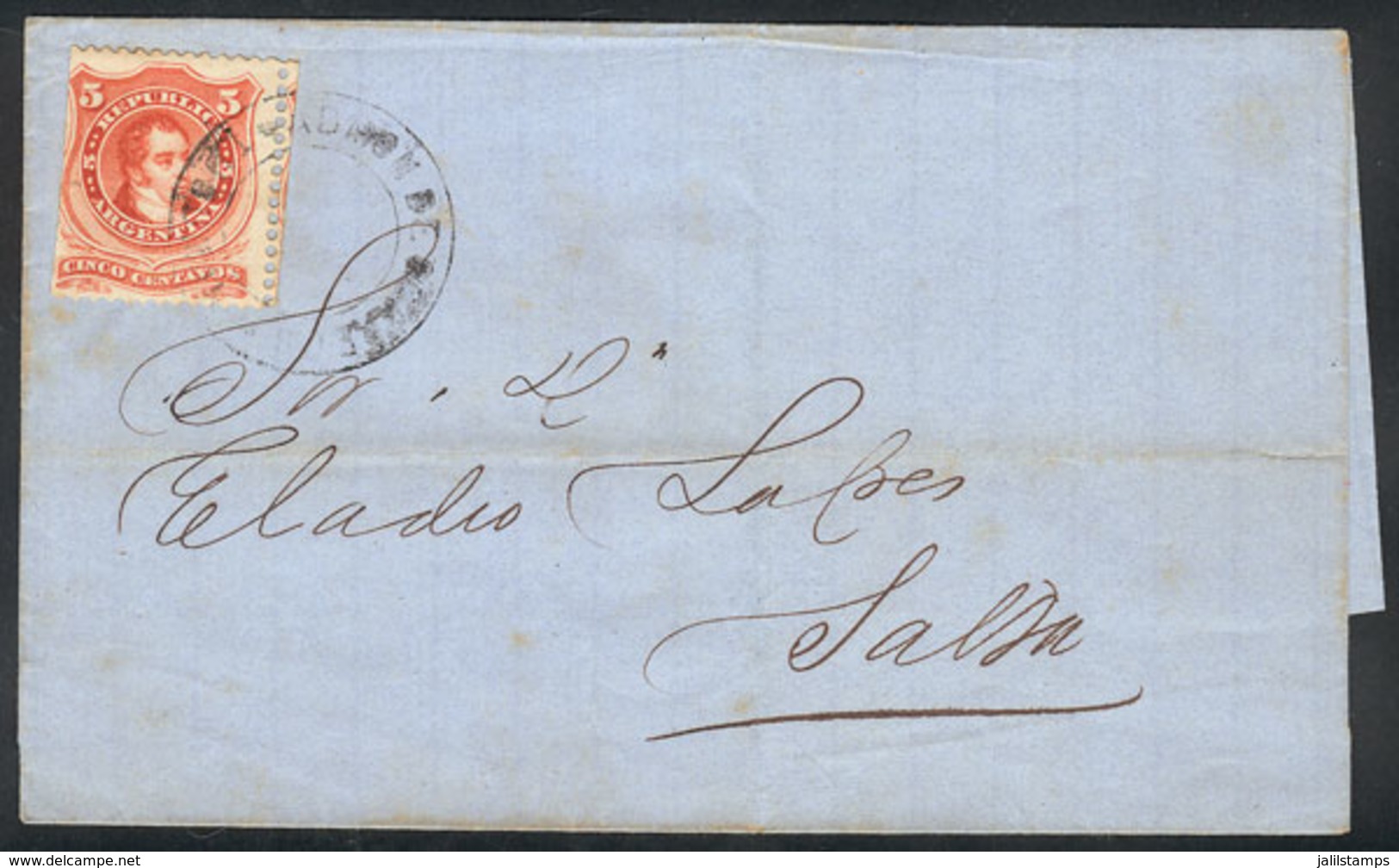 ARGENTINA: GJ.38, Franking A Folded Cover To Salta, With Double Circle ADMON DE CORREOS DE TUCUMAN Cancel, Rare! - Andere & Zonder Classificatie