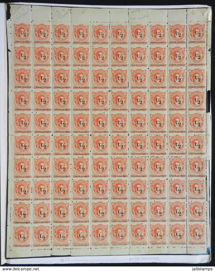 ARGENTINA: GJ.60, 1882 ½c. On 5c., Large P, Complete Sheet Of 100 Stamps, Including The PROVISOBIO Variety (position 50  - Other & Unclassified