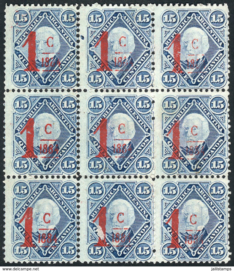 ARGENTINA: GJ.69, Fantastic Block Of 9, Mint No Gum, VF Quality (1 Stamp With Defect), Spectacular! - Autres & Non Classés