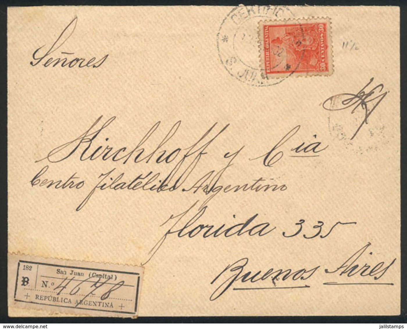 ARGENTINA: GJ.233, Seated Liberty 30c. Bright Red, Franking ALONE A Cover From SAN JUAN To Buenos Aires On 13/SE/1902, V - Other & Unclassified