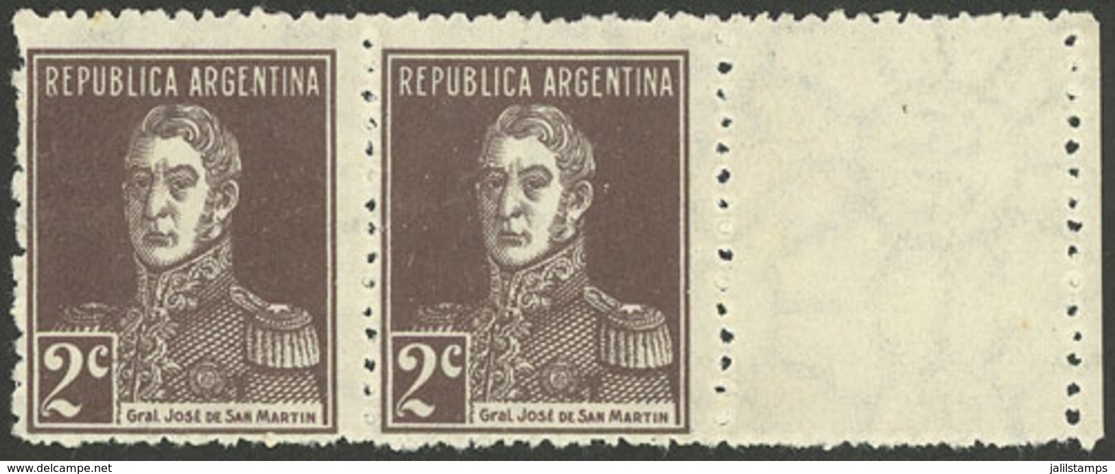 ARGENTINA: GJ.596CD, 1924 2c. San Martín W/o Period, WITH LABEL AT RIGHT, Superb, Rare! - Autres & Non Classés