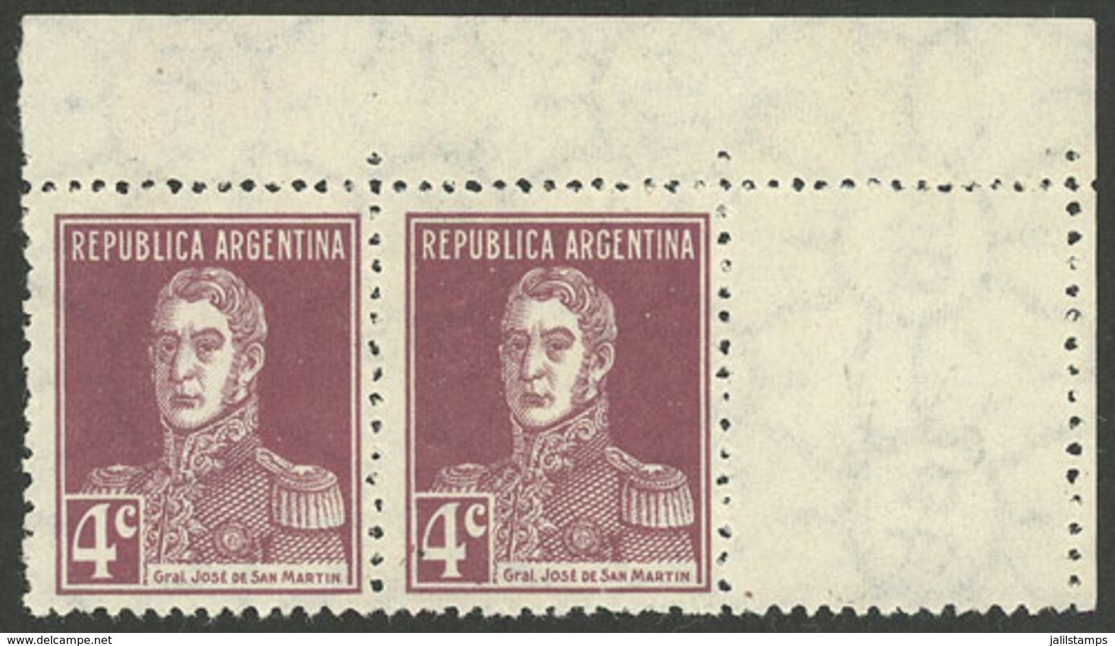 ARGENTINA: GJ.598CD, 1924 4c. San Martín W/o Period, WITH LABEL AT RIGHT, Mint Without Gum, VF Quality, Rare! - Other & Unclassified