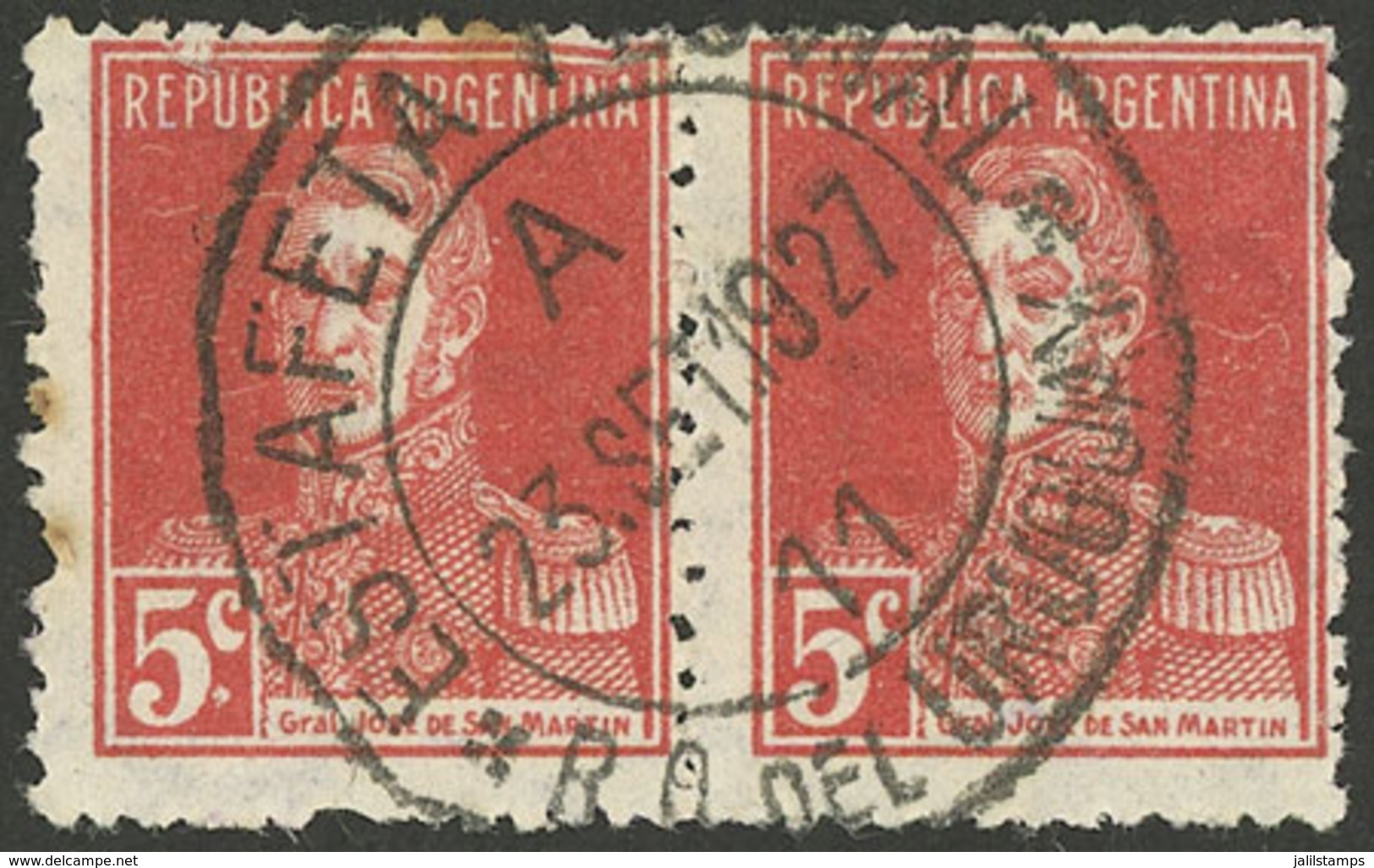 ARGENTINA: GJ.599d, Pair WITH AND WITHOUT PERIOD, With Extremely Rare URUGUAY RIVER MAIL Cancel, VF! - Other & Unclassified