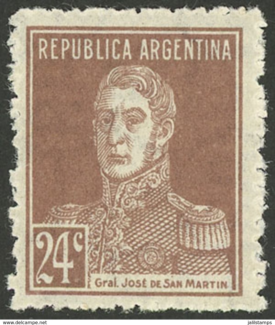 ARGENTINA: GJ.610, 1924 24c. San Martín PERFORATION 13½, MNH (+50%), Excellent And Very Rare! - Andere & Zonder Classificatie