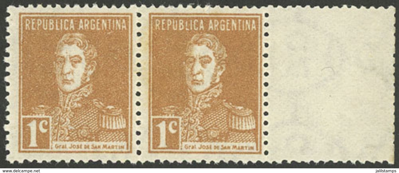 ARGENTINA: GJ.627CD, 1927 1c. San Martín With AP Wmk WITH LABEL AT RIGHT, Very Rare, VF Quality! - Other & Unclassified