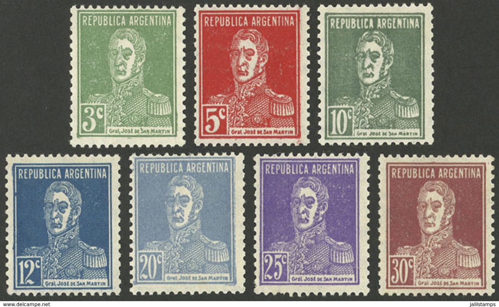 ARGENTINA: GJ.708/714, 1931 San Martín TYPOGRAPHED, Cmpl. Set Of 7 Values, Mint, VF Quality! - Autres & Non Classés