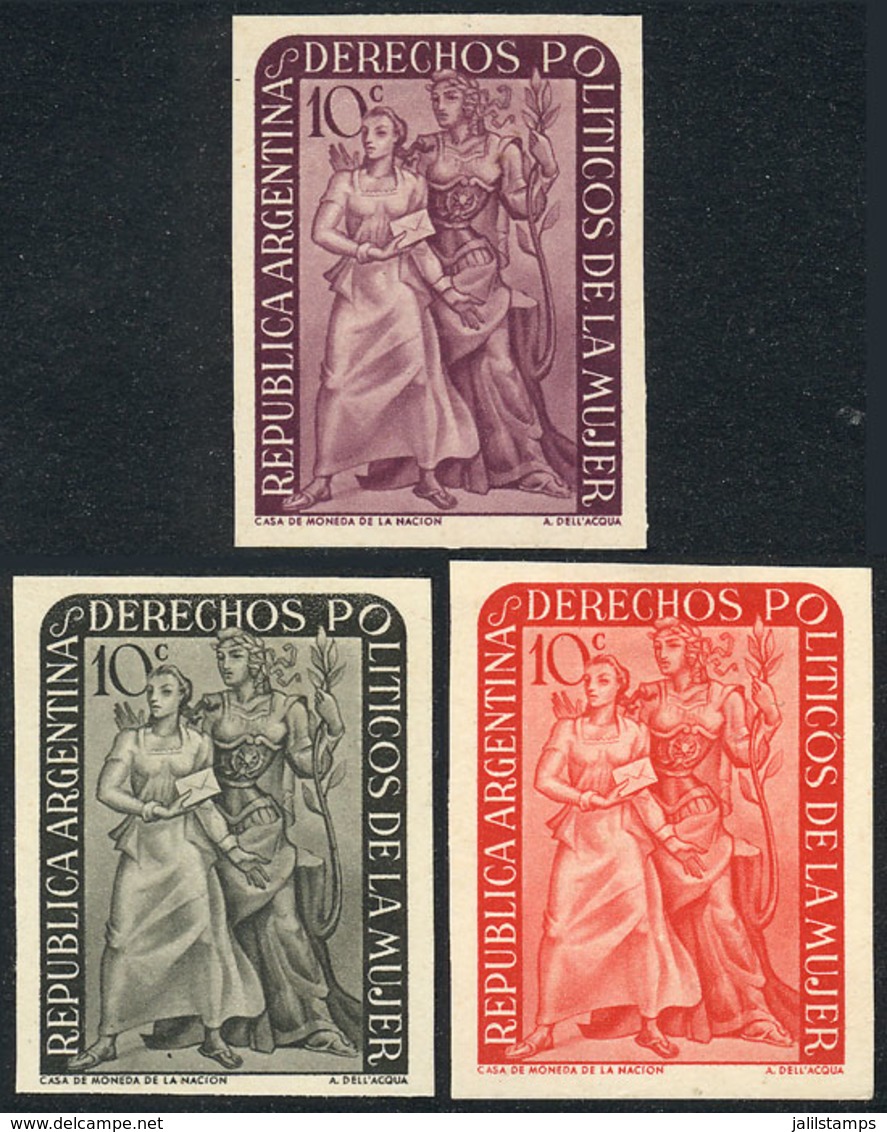 ARGENTINA: GJ.1001, 1951 Women's Political Rights, PROOFS On Ordinary Paper, In The 3 Known Colors, VF Quality! - Autres & Non Classés