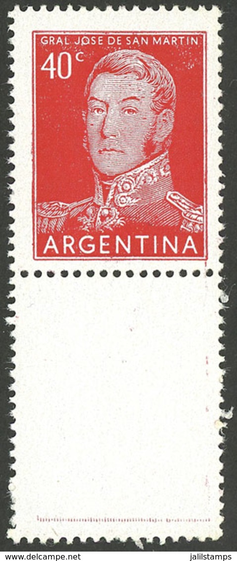 ARGENTINA: GJ.1039CJ, 1954/7 40c. San Martín Typographed On Chalky Paper, WITH LABEL BELOW, Excellent Quality, Very Rare - Autres & Non Classés