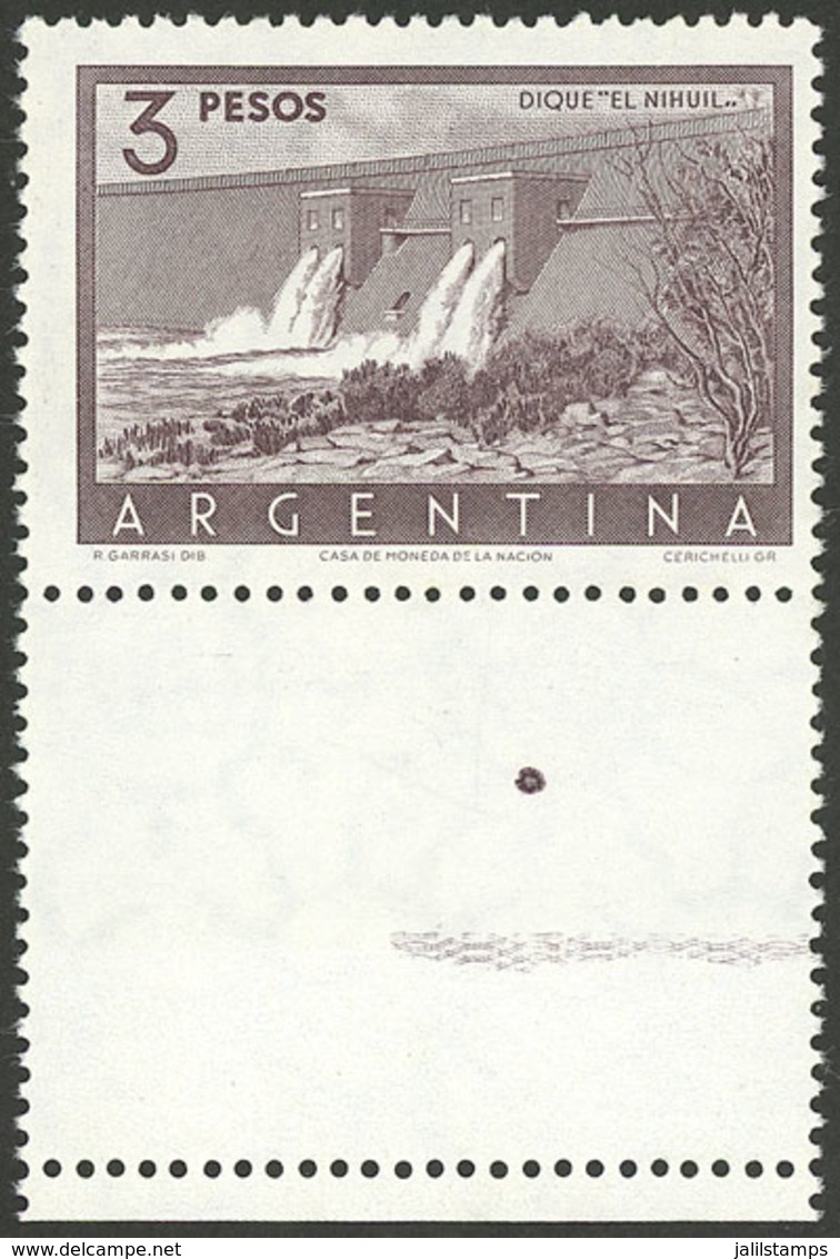 ARGENTINA: GJ.1050CJ, 3P. Nihuil Dam, WITH LABEL BELOW, Mint No Gum, VF Quality, Very Rare! - Andere & Zonder Classificatie