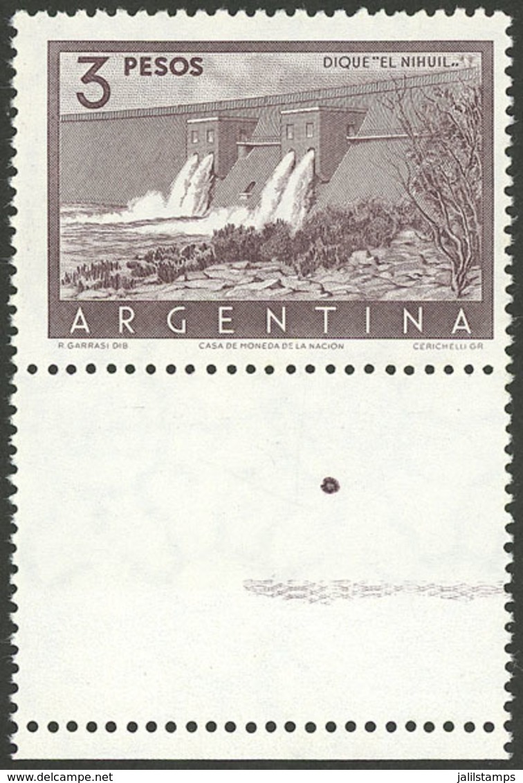 ARGENTINA: GJ.1050CJ, 3P. Nihuil Dam, WITH LABEL BELOW, Mint No Gum, VF Quality, Very Rare! - Autres & Non Classés