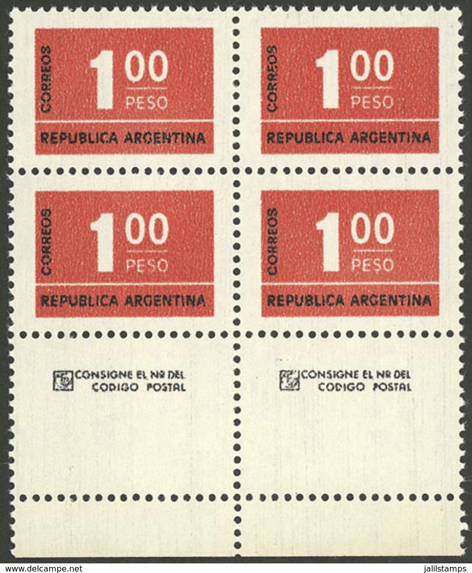 ARGENTINA: GJ.1721NCJ, 1976 1P. Figures Printed On UV NEUTRAL Unsurfaced Paper, Block Of 4 With Labels Below, MNH, VF Qu - Sonstige & Ohne Zuordnung