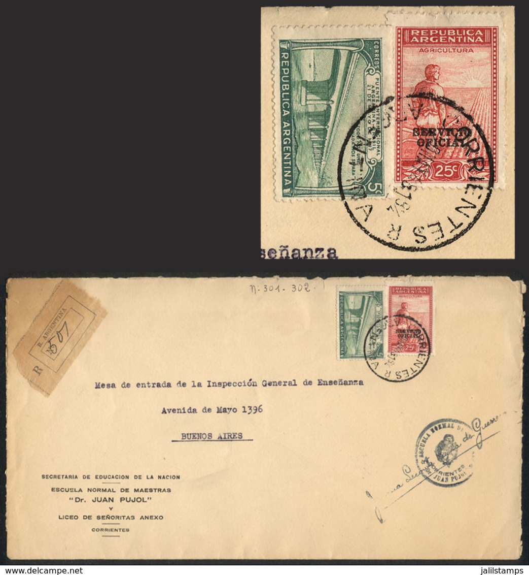 ARGENTINA: Registered Cover Sent From CORRIENTES To Buenos Aires On 20/MAY/1948, With Extremely Rare Mixed Postage Combi - Dienstmarken