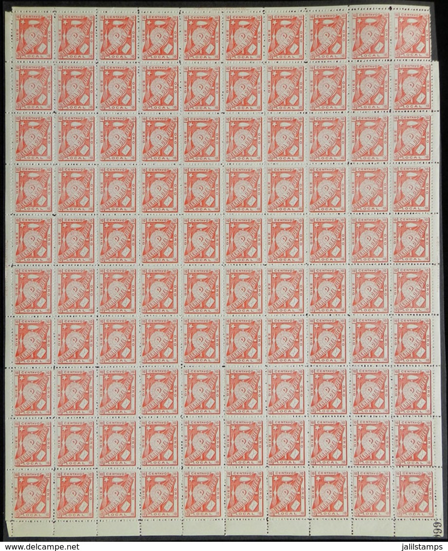 ARGENTINA: GJ.1A, 1912 10c. Reprint, Complete Sheet, MNH (+50%), Catalog Value US$1,500, Good Opportunity! - Sonstige & Ohne Zuordnung