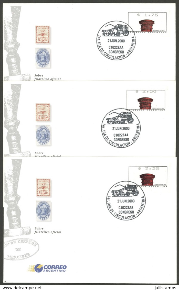 ARGENTINA: GJ.22/24, 2000 Cmpl. Set Of 3 Values On FDC Covers, Excellent Quality, Very Scarce! - Other & Unclassified