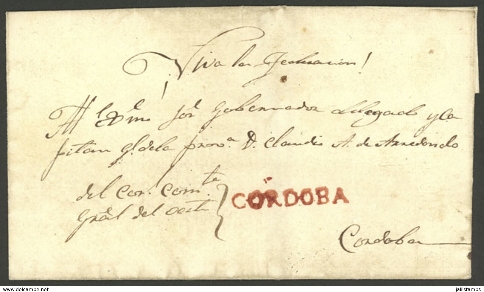 ARGENTINA: Folded Cover Used In 1850s (genuine), With A FORGED Straightline Pre-stamp Mark CORDOBA, Produced By Abarca I - Other & Unclassified