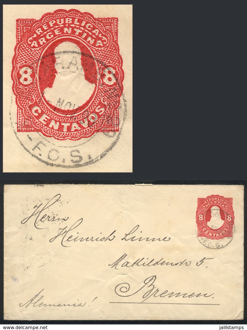 ARGENTINA: 8c. Stationery Envelope Sent From Azul To Germany On 1/NO/1890, Cancelled By ESTAFETA AMBULANTE Nª29 - F.C.S. - Other & Unclassified